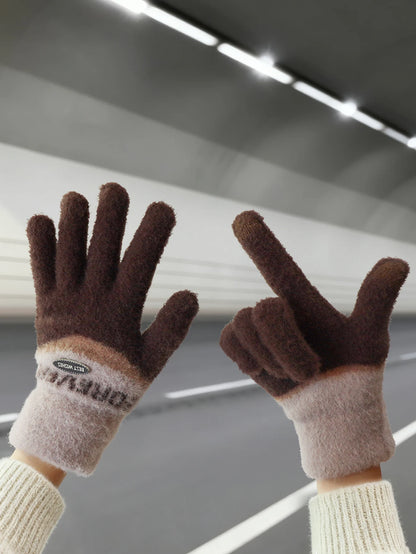 Touchscreen Cotton Gloves for Men, Winter Warm Fleece-Lined Thick Knitted Gloves for Cycling, Unisex Cold-Proof Gloves