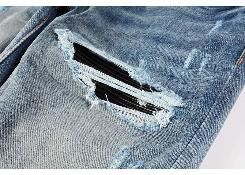 Street Fashion Men Jeans Retro Washed Blue Stretch Skinny Fit Ripped Jeans Men Patched Designer Hip Hop Brand Denim Pants Hombre