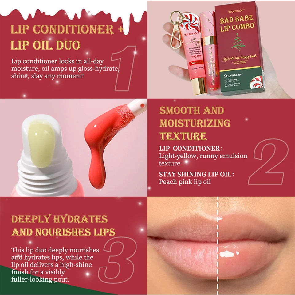 Bad Babe Lip Combo Long Lasting Moisturizing Glossy Deeply Hydrates Smoothing Lip oil and Lip Balm Set Skin Care Gift for Women