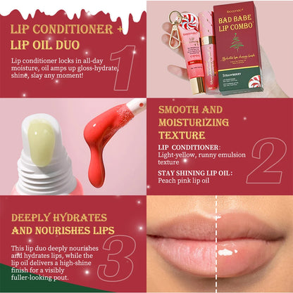 Bad Babe Lip Combo Long Lasting Moisturizing Glossy Deeply Hydrates Smoothing Lip oil and Lip Balm Set Skin Care Gift for Women