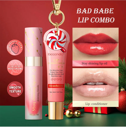 Bad Babe Lip Combo Long Lasting Moisturizing Glossy Deeply Hydrates Smoothing Lip oil and Lip Balm Set Skin Care Gift for Women