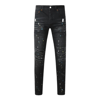High Street New Trendy Men's Jeans Low Rise Stretch PantsSkinny Button Fly Ripped Retro Hold Trousers