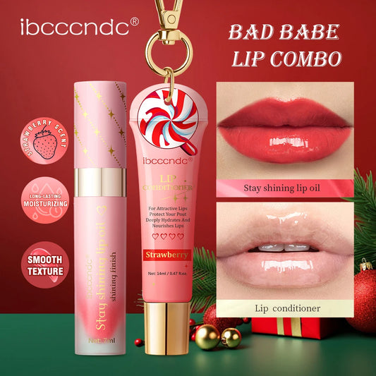 Bad Babe Lip Combo Long Lasting Moisturizing Glossy Deeply Hydrates Smoothing Lip oil and Lip Balm Set Skin Care Gift for Women
