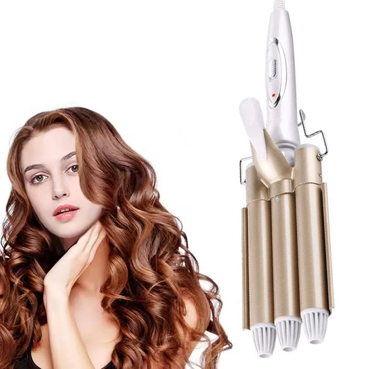 Dual Voltage 3 Barrel Ceramic Hair Curler Wand Electric Styling Tool PTC Heater LCD Waving Barrel Iron for Household Use