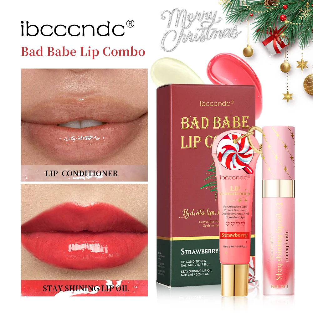 Bad Babe Lip Combo Long Lasting Moisturizing Glossy Deeply Hydrates Smoothing Lip oil and Lip Balm Set Skin Care Gift for Women