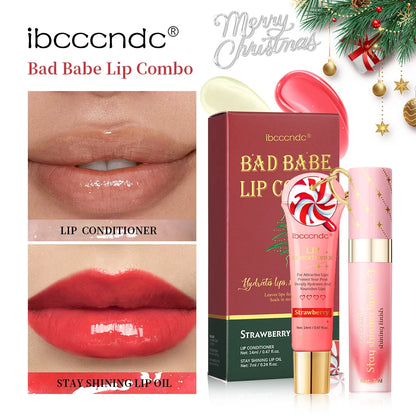 Bad Babe Lip Combo Long Lasting Moisturizing Glossy Deeply Hydrates Smoothing Lip oil and Lip Balm Set Skin Care Gift for Women