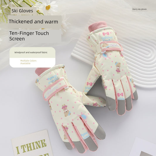 German Craftsmanship Ski Gloves for Women, Winter Fleece-Lined, Outdoor Cycling and Mountaineering Sports, Thickened, Waterproof, Windproof and Cold-Proof