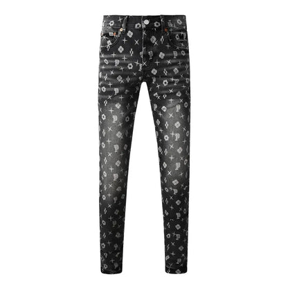 High Street New Trendy Men's Jeans Low Rise Stretch PantsSkinny Button Fly Ripped Retro Hold Trousers