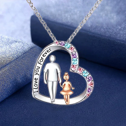 Cute I Love You Forever Dad And Daughter Necklace Colorful Crystal Heart Pendant Necklaces For Girls Jewelry