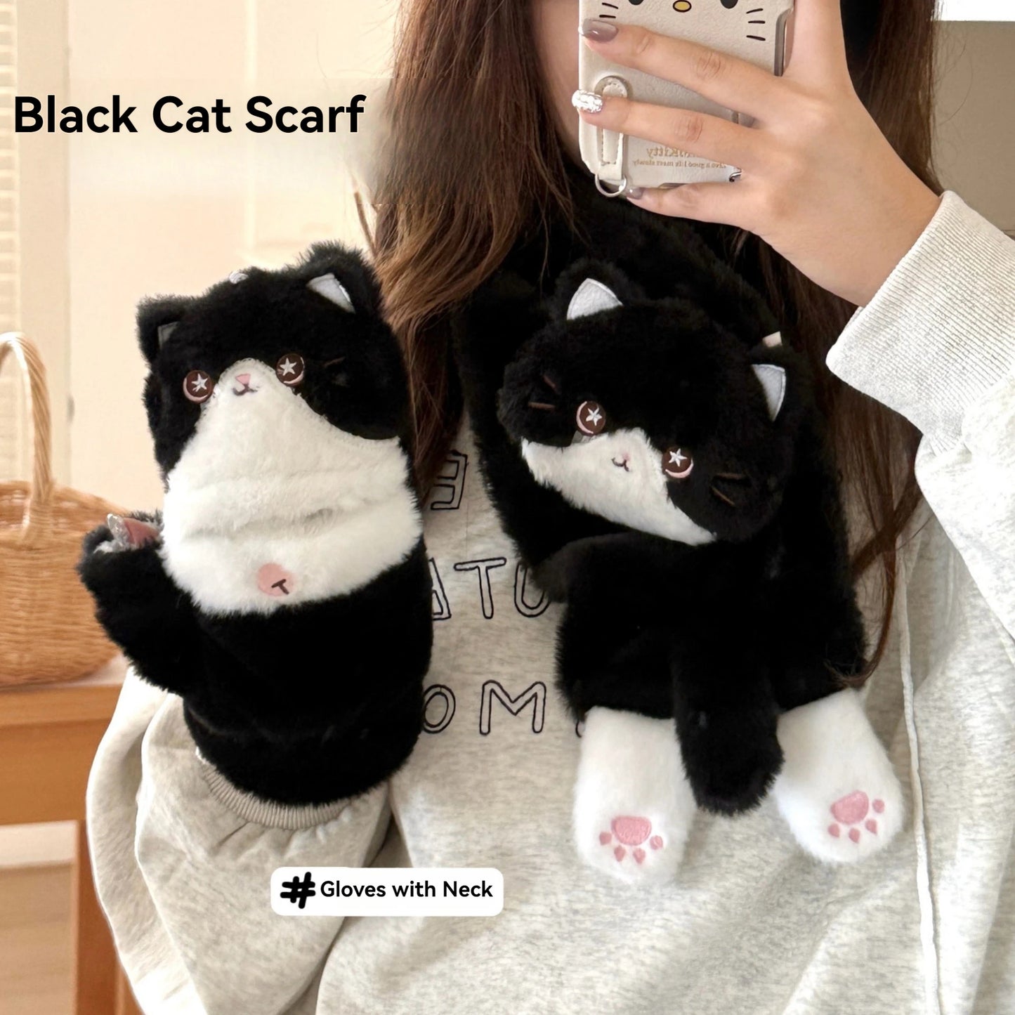 Cute Milk Cat Plush Autumn And Winter Cold Resistant Warm Gloves Scarf Kitten Knee Pads