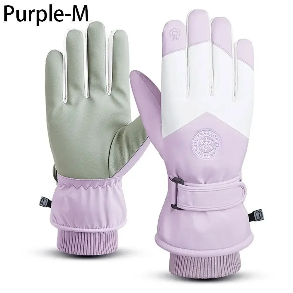 2025 Winter Snowboard Ski Gloves PU Leather Non-slip Touch Screen Waterproof Motorcycle Cycling Fleece Warm Riding Gloves