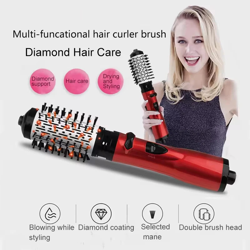 Hair Curler Straightening Brush Ceramic Tourmaline Multi Styler Rotating Hair Dryer With 5 Heat Adjustments for Dry Hair