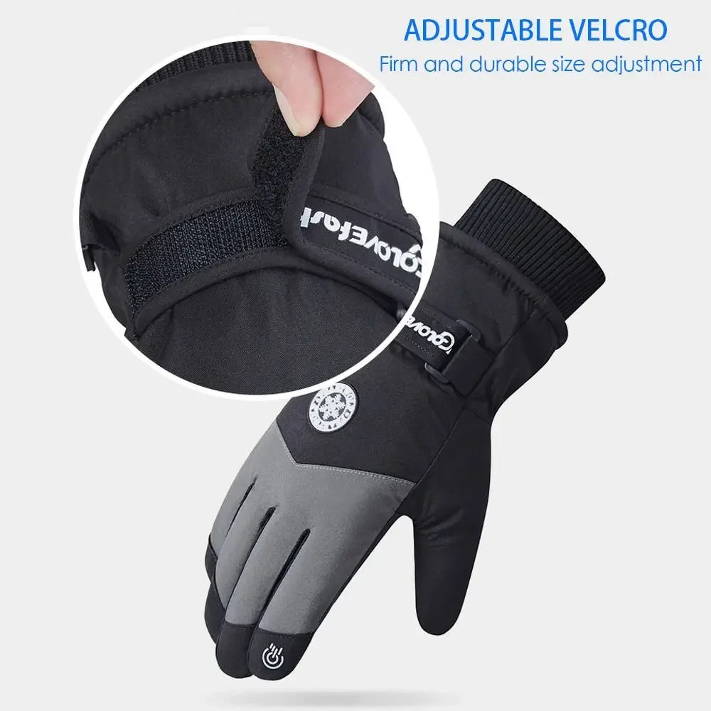 2025 Winter Snowboard Ski Gloves PU Leather Non-slip Touch Screen Waterproof Motorcycle Cycling Fleece Warm Riding Gloves