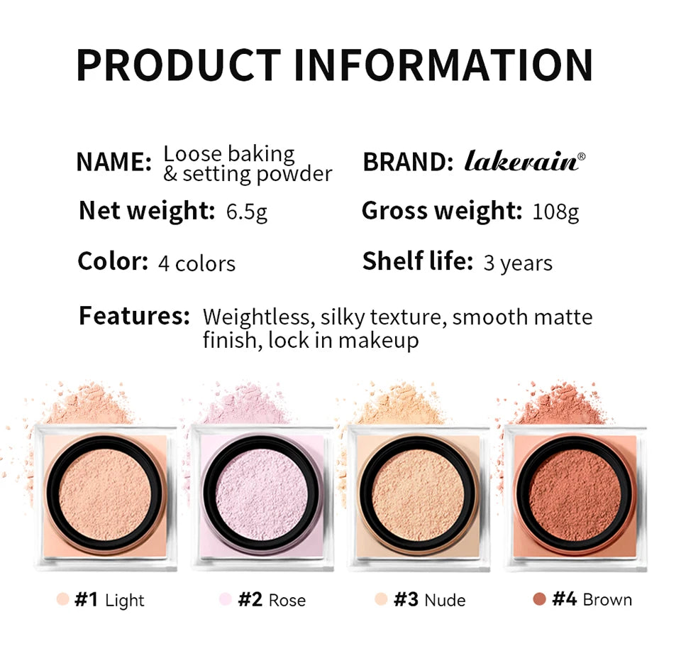 Loose Baking&Setting Powder Long Lasting Oil Control Natural Face Matte Waterproof BrighTening Loose Powder Makeup Cosmetics