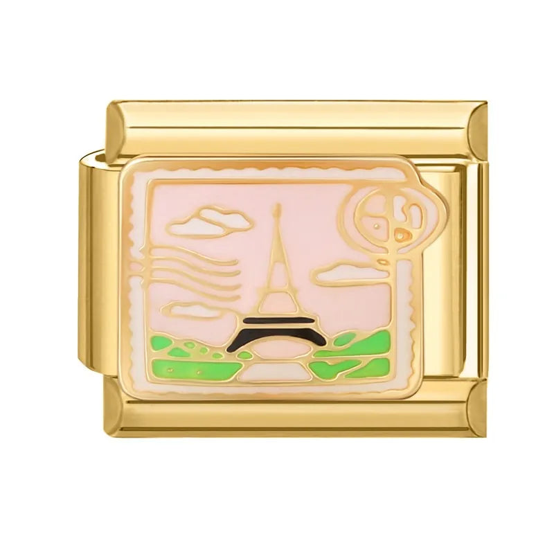 New Fashion 9mm 15 Style Italian Modular Charm Bracelet Fashionable Leisure Holiday Scenery Literary Modular Elastic Bracelet