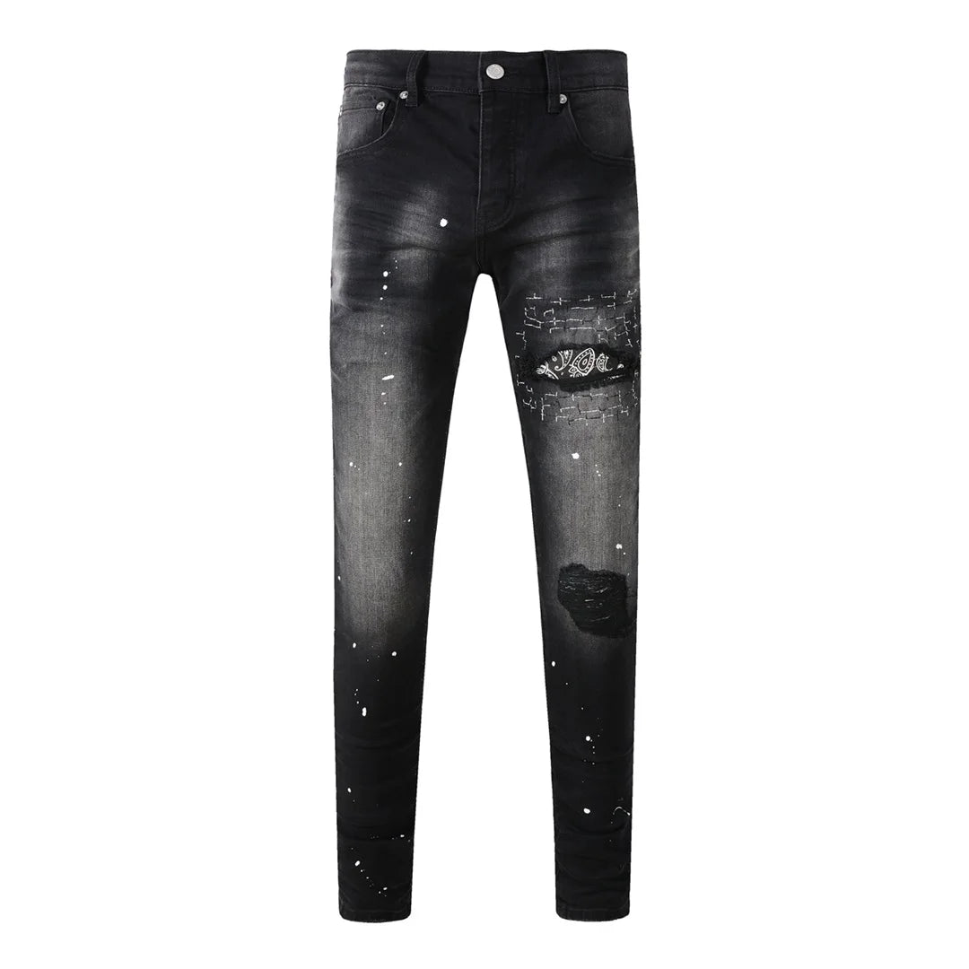 High Street New Trendy Men's Jeans Low Rise Stretch PantsSkinny Button Fly Ripped Retro Hold Trousers