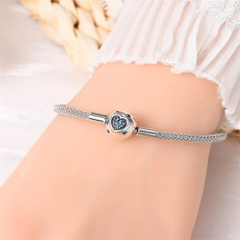 Bracelet Silver 925 Original 17-20CM Star Moon Sun Four Leaf Clover Green Zircon Bracelets Fit DIY Charms Birthday Jewelry Gifts