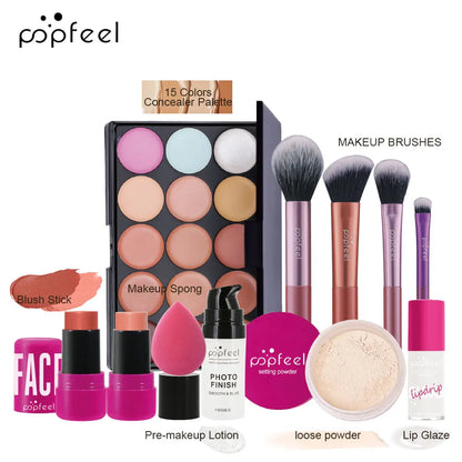 POPFEEL Christmas All In One Makeup Kit Eyeshadow Powder Lipgloss Lipoil,Valentine's Day Gift for Girls Women