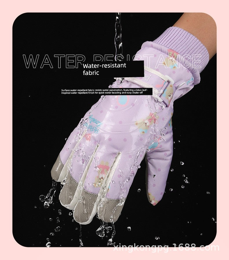 German Craftsmanship Ski Gloves for Women, Winter Fleece-Lined, Outdoor Cycling and Mountaineering Sports, Thickened, Waterproof, Windproof and Cold-Proof