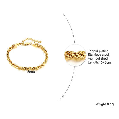 Waterproof Stainless Steel Chain Bracelets For Women , Gold Plated Fashion Stackable Link Bracelet Gifts