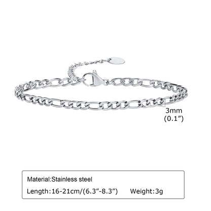 Women Chain Bracelet Silver Color, Stainless Steel Link Stackable Bracelets, Layered Fashion Accessories Gifts