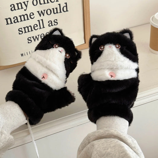 Cute Milk Cat Plush Autumn And Winter Cold Resistant Warm Gloves Scarf Kitten Knee Pads