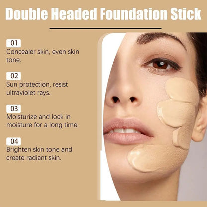 Double Headed Foundation Stick Long Lasting Nourishing Sunscreen Facial Make Up Concealer Oil Control Dark Circles Corrector