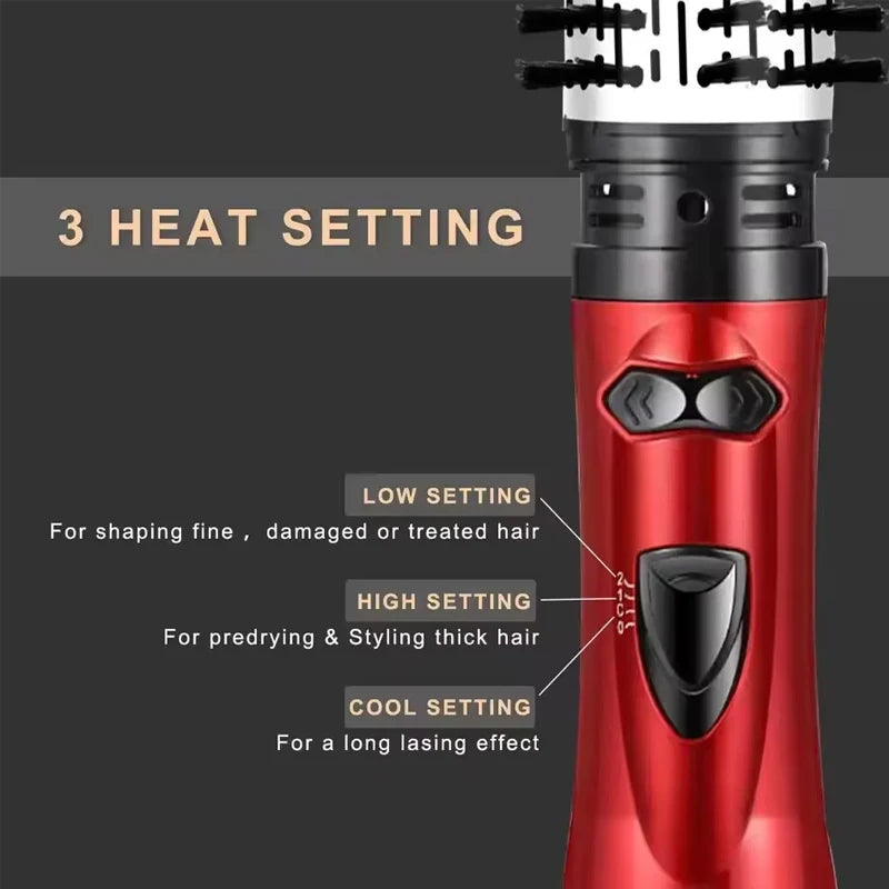 Hair Curler Straightening Brush Ceramic Tourmaline Multi Styler Rotating Hair Dryer With 5 Heat Adjustments for Dry Hair