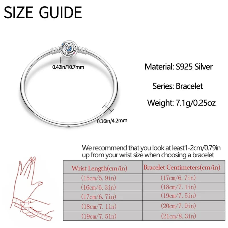 Bracelet Silver 925 Original 17-20CM Star Moon Sun Four Leaf Clover Green Zircon Bracelets Fit DIY Charms Birthday Jewelry Gifts