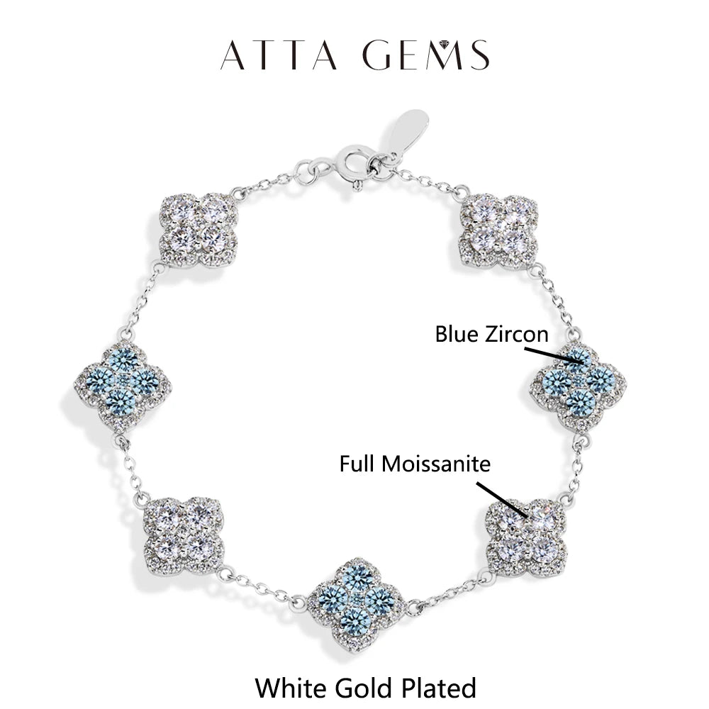 ATTAGEMS Full Moissanite Luxury Bracelet D VVS1 For Women Real S925 Sterling Silver Gold Plated Lucky Engagement Wedding Jewelry