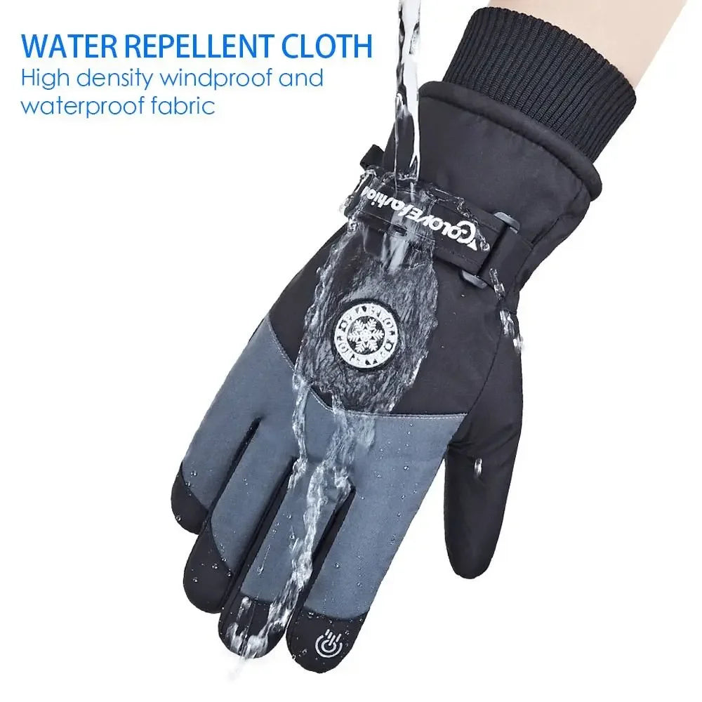 2025 Winter Snowboard Ski Gloves PU Leather Non-slip Touch Screen Waterproof Motorcycle Cycling Fleece Warm Riding Gloves