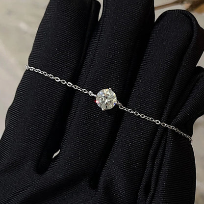Certified 1CT Moissanite Bracelet for Women Real S925 Silver Classic Round Lab Diamond Charm Hand Chain Adjustable Jewelry Gifts