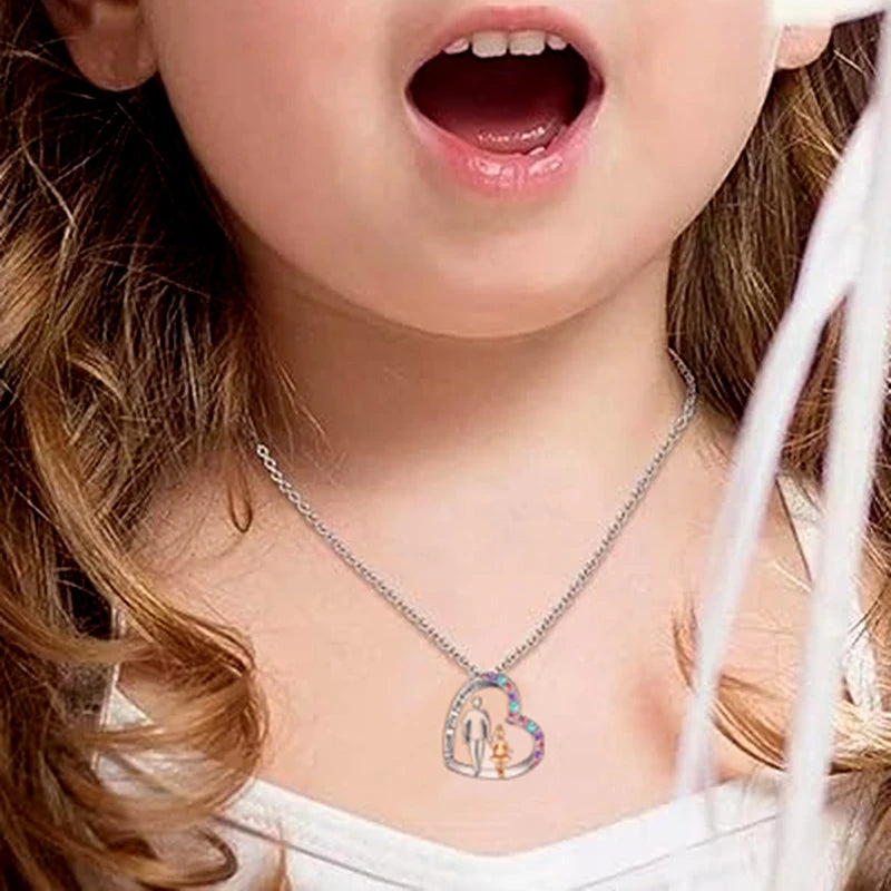 Cute I Love You Forever Dad And Daughter Necklace Colorful Crystal Heart Pendant Necklaces For Girls Jewelry
