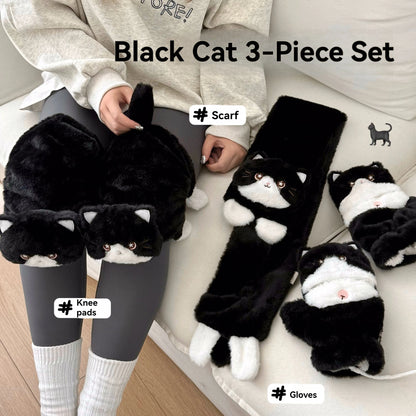 Cute Milk Cat Plush Autumn And Winter Cold Resistant Warm Gloves Scarf Kitten Knee Pads