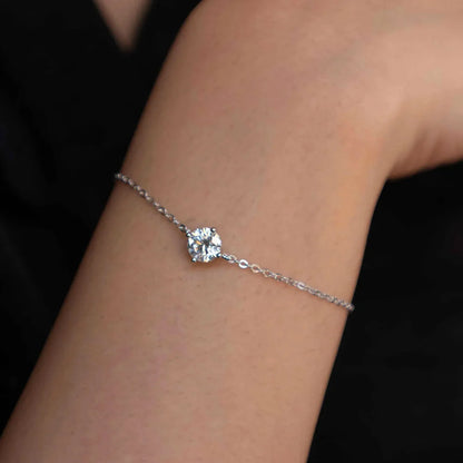 Certified 1CT Moissanite Bracelet for Women Real S925 Silver Classic Round Lab Diamond Charm Hand Chain Adjustable Jewelry Gifts