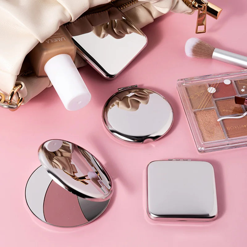 Stainless Steel Portable Folding Makeup Mirror, Square & Round Dual-Sided Shatterproof Metal Mirror for Travel