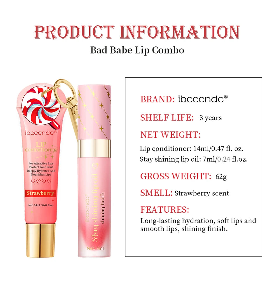 Bad Babe Lip Combo Long Lasting Moisturizing Glossy Deeply Hydrates Smoothing Lip oil and Lip Balm Set Skin Care Gift for Women