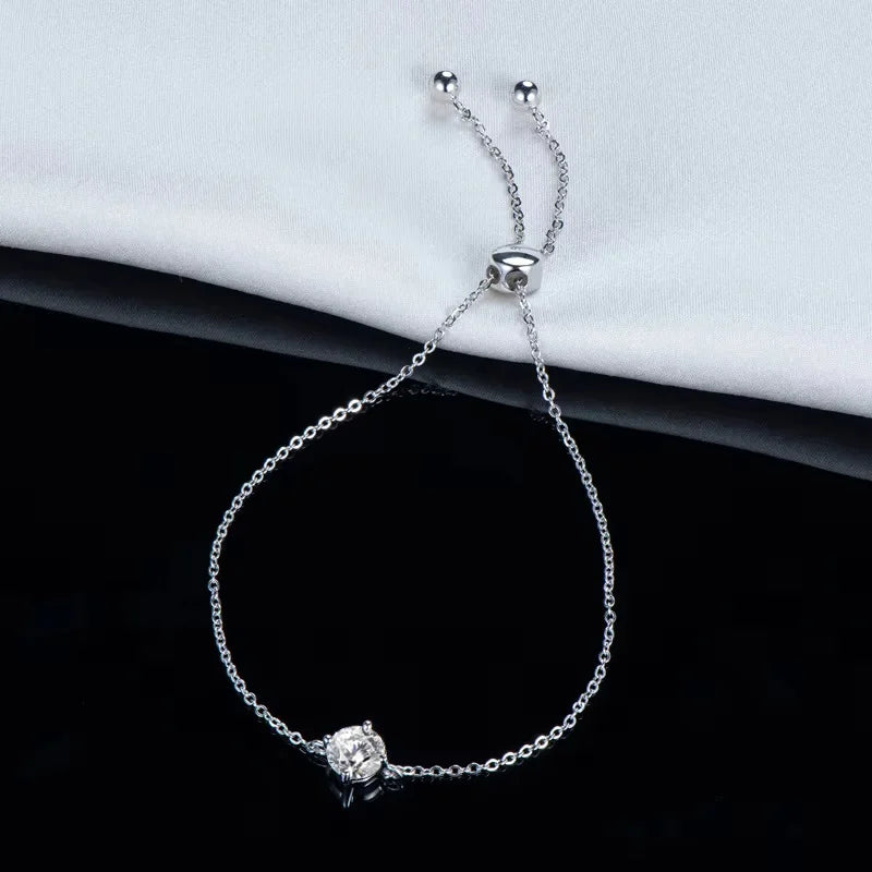 Certified 1CT Moissanite Bracelet for Women Real S925 Silver Classic Round Lab Diamond Charm Hand Chain Adjustable Jewelry Gifts