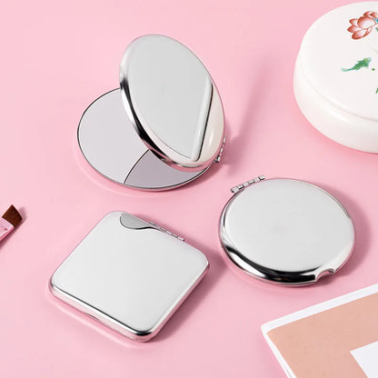 Stainless Steel Portable Folding Makeup Mirror, Square & Round Dual-Sided Shatterproof Metal Mirror for Travel