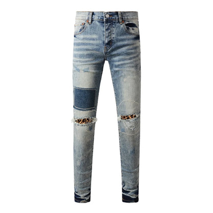 High Street New Trendy Men's Jeans Low Rise Stretch PantsSkinny Button Fly Ripped Retro Hold Trousers