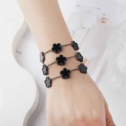 Light Luxury Stainless Steel Hot Sale Black and White Shell Five Leaf Flower Bracelet Simple Woman Fashion Daily Party Jewelry C