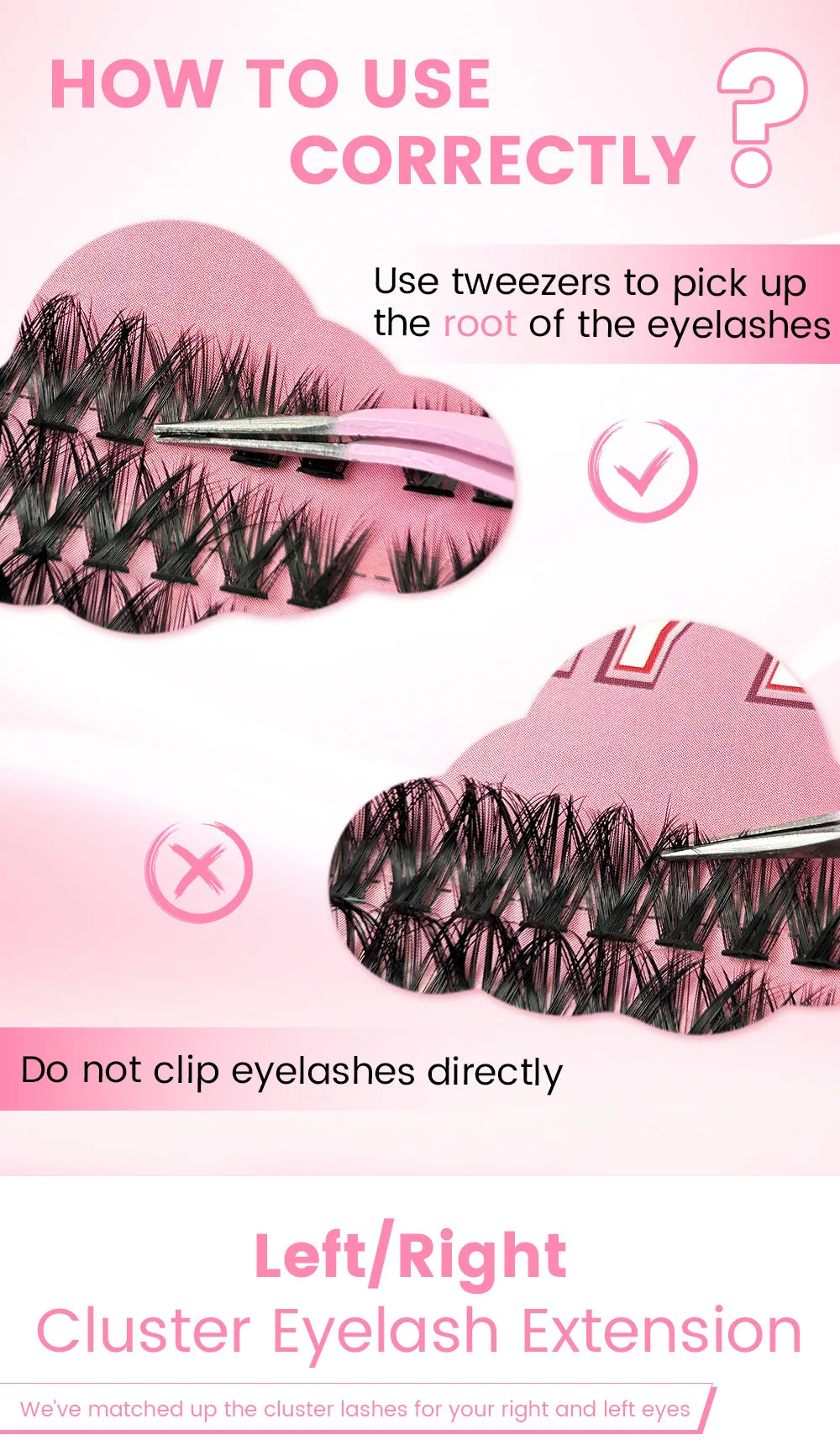 QIUNING Lashes Clusters Kit Cat Eye Lashes Individual Eyelashes with Lash Bond & Seal Full Set Lashes Extension Makeup Tools