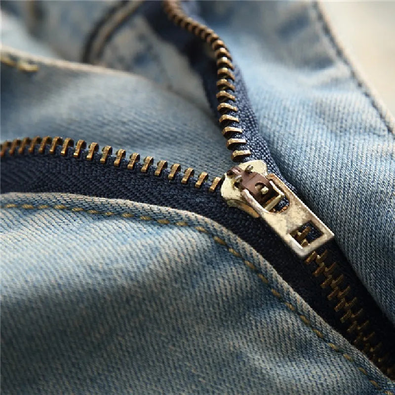 Simple Style Retro Solid Holes Skinny Men Jeans Trousers Stylish Male Ripped Stretch Jogging Casual Denim Pants