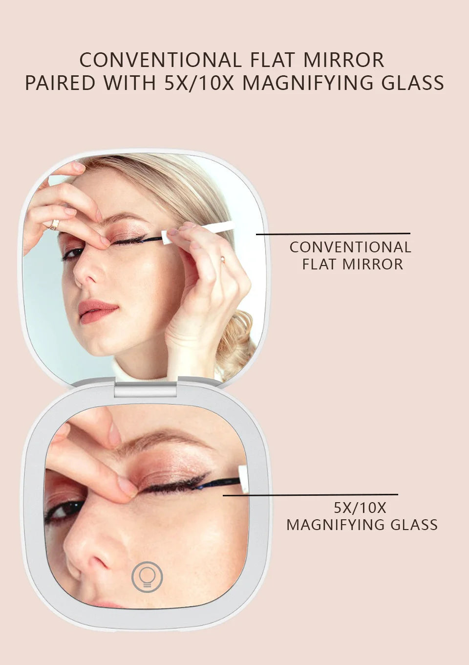 Mini Compact Foldable Pocket Hand Led Makeup Mirror With Led Light 5x/10x Magnification Rechargeable And Small