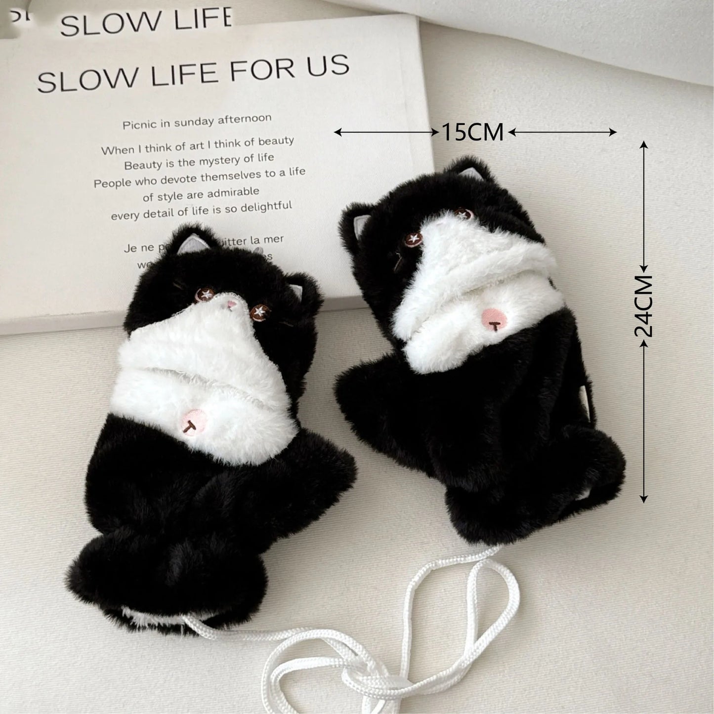 Cute Milk Cat Plush Autumn And Winter Cold Resistant Warm Gloves Scarf Kitten Knee Pads