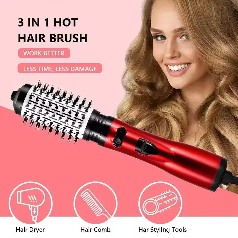 Hair Curler Straightening Brush Ceramic Tourmaline Multi Styler Rotating Hair Dryer With 5 Heat Adjustments for Dry Hair