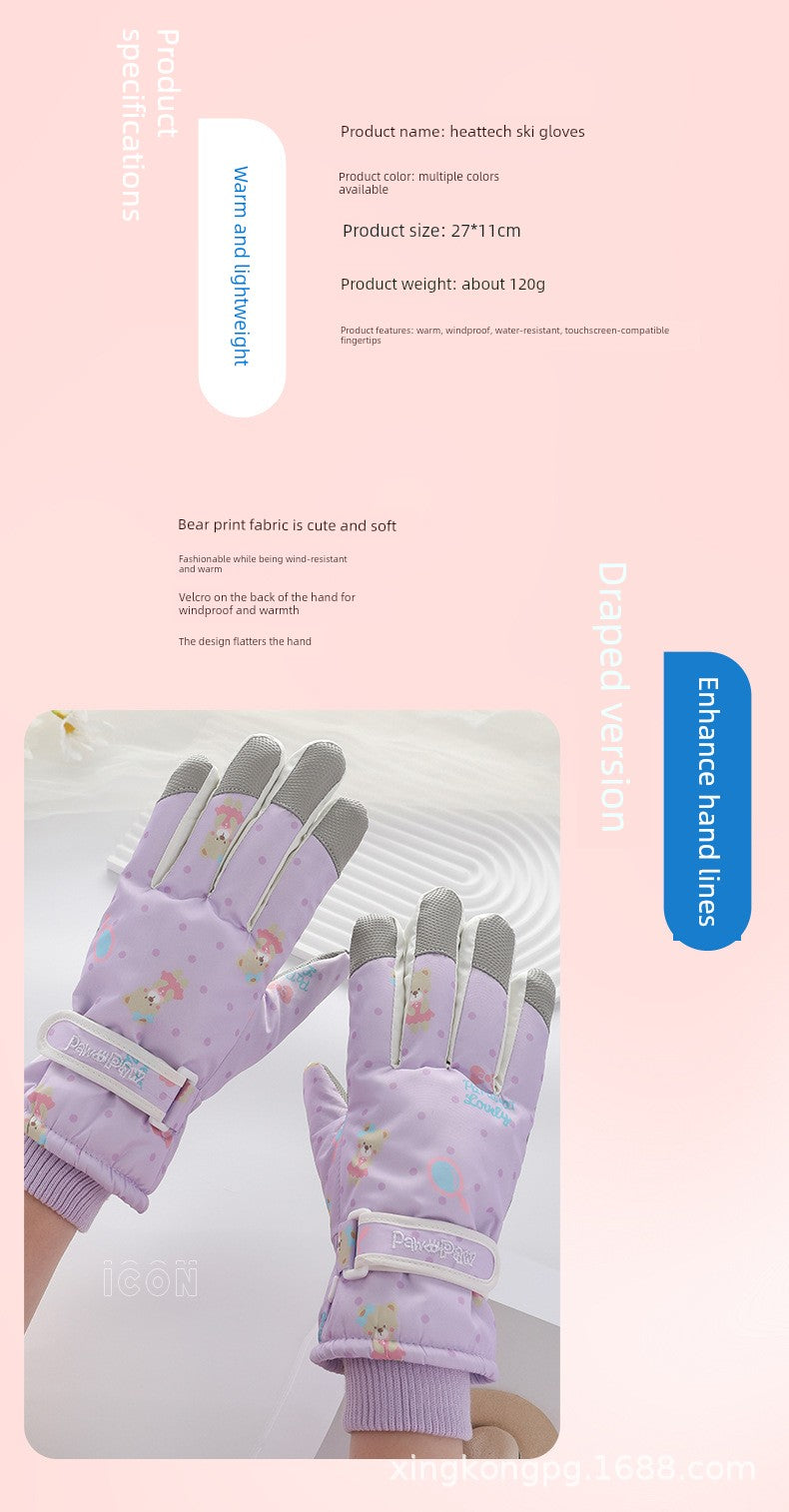 German Craftsmanship Ski Gloves for Women, Winter Fleece-Lined, Outdoor Cycling and Mountaineering Sports, Thickened, Waterproof, Windproof and Cold-Proof