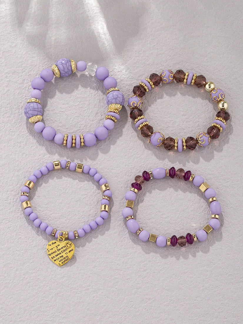 4Pcs Boho Crystal Beads Chain Bracelet Set For Women Vintage Heart Charm Elastic Bangle Female Fashion Party Jewelry