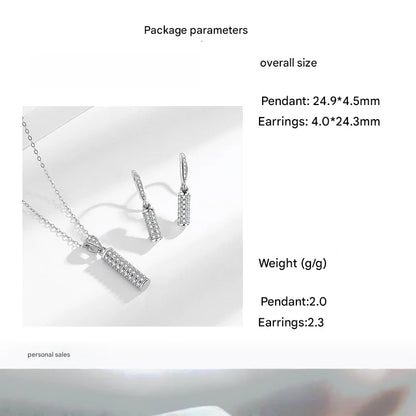 925 Sterling Silver Cylindrical Necklace And Earrings Set Inlaid With AAAAA Zircon Elegant Women's Jewelry Combination