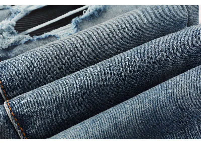 Street Fashion Men Jeans Retro Washed Blue Stretch Skinny Fit Ripped Jeans Men Patched Designer Hip Hop Brand Denim Pants Hombre